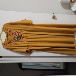 Mustard Yellow Dress With Vibrant Flowers